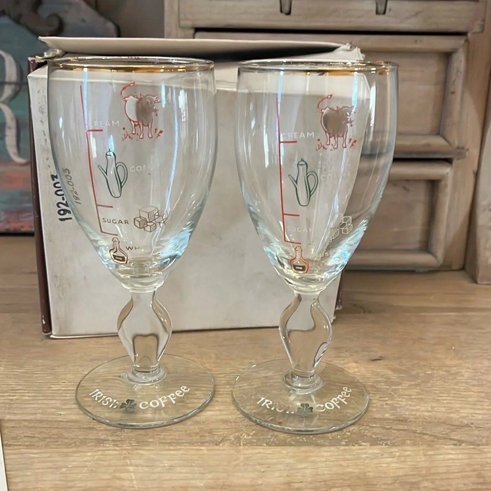Vintage Schmid Irish Coffee Glasses & Recipe Set of 2